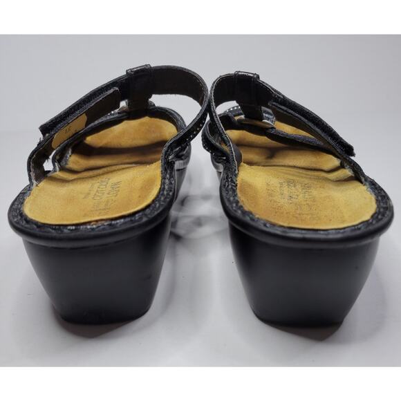 NAOT Brasilia Black Gloss Leather Silver Studs Sandals 37 (US 6.5) Adjust Strap - Picture 8 of 9